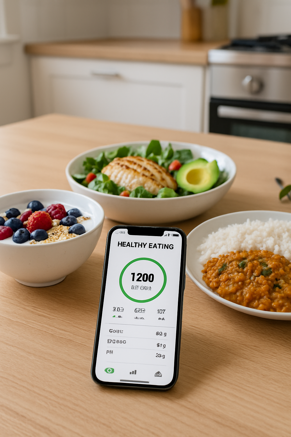 Nutritionist Storm Goretti using the SnapEat AI app on her phone to track a healthy salad.