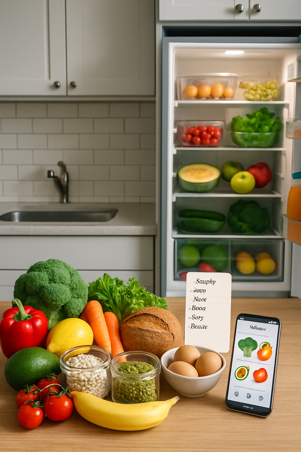 A smartphone showing the SnapEat AI app analyzing a meal, demonstrating how smart nutrition tracking helps save money on groceries.