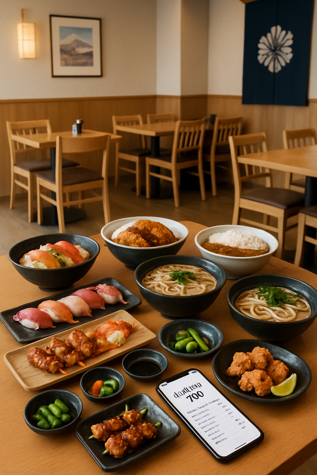 A smartphone using the SnapEat AI app to scan and track the calories in a bowl of Japanese ramen.