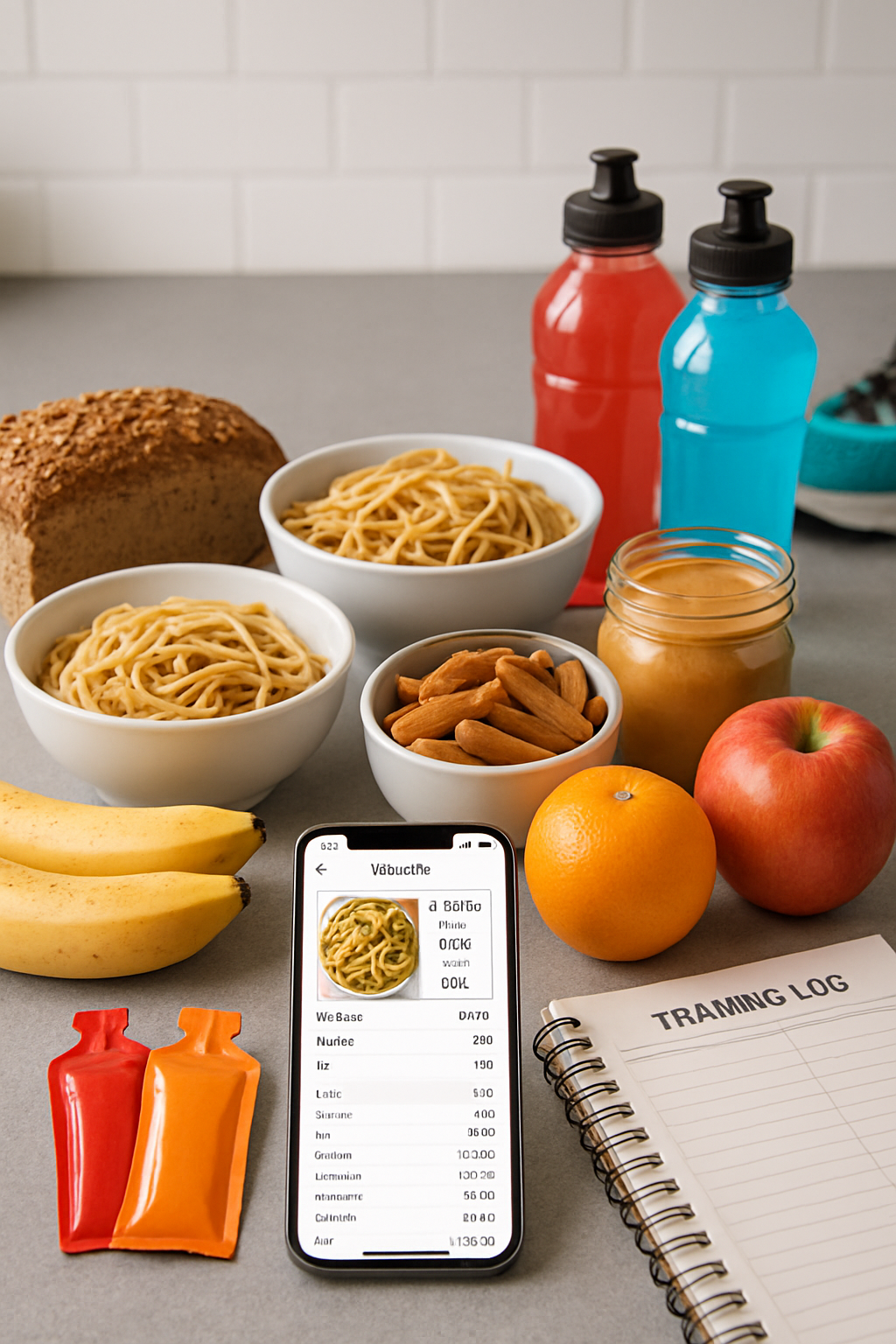 A marathon runner using the SnapEat AI nutrition tracker app on their phone to plan their meal.