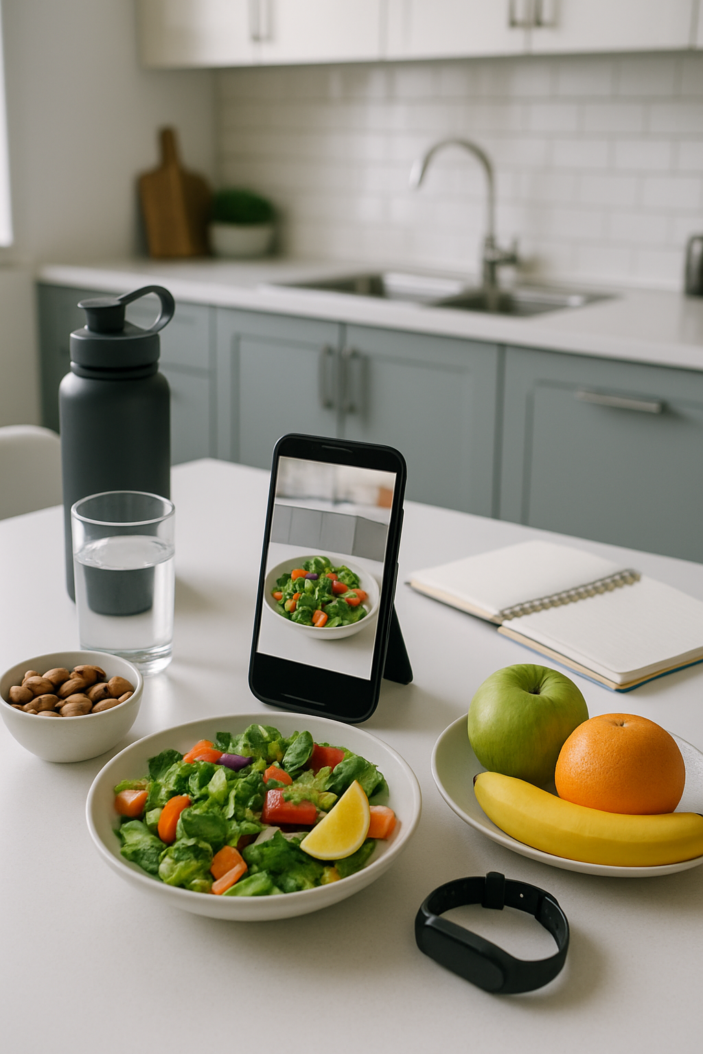 A person using the SnapEat AI food coach app to track calories by taking a photo of their healthy meal.