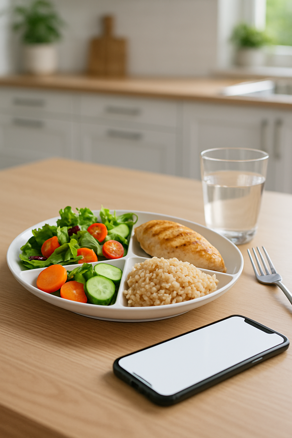 Man using the SnapEat AI smart calorie counter app on his phone to track a healthy meal for his men's health goals.