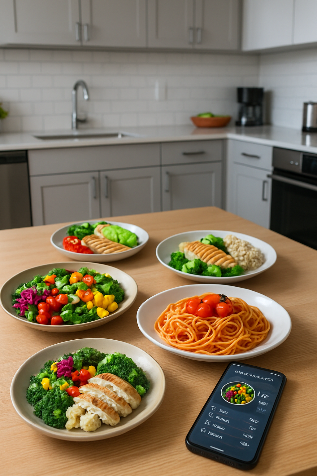 A smartphone running the MLS health tracking app using SnapEat AI to analyze a healthy bowl of salad and fruit.