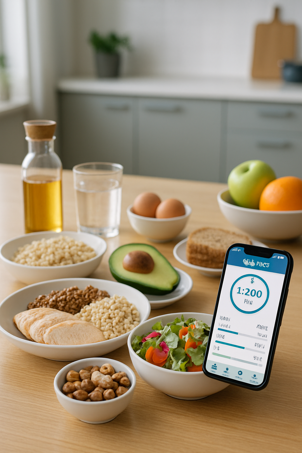 Smartphone showing the SnapEat AI app interface analyzing a meal of chicken and vegetables, with a football in the background to represent sports nutrition.