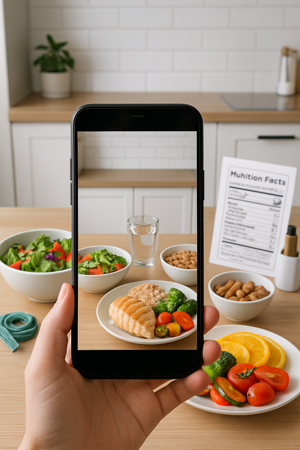 A smartphone screen showing the SnapEat AI app interface with its photo food tracking and AI nutrition coach analysis.