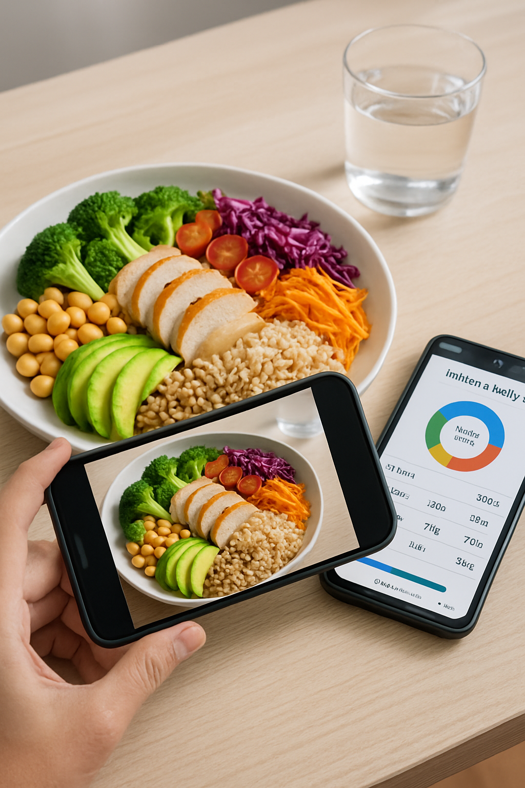 Juan de Dios Pantoja using the SnapEat AI calorie counter app to track the nutrition of his meal by taking a photo.