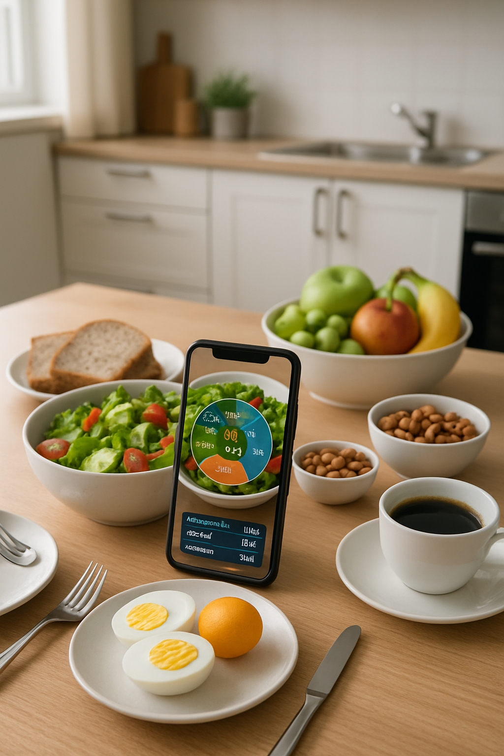 Smartphone showing the MealVision AI meal tracker interface after analyzing a photo of a healthy meal with salmon and vegetables.