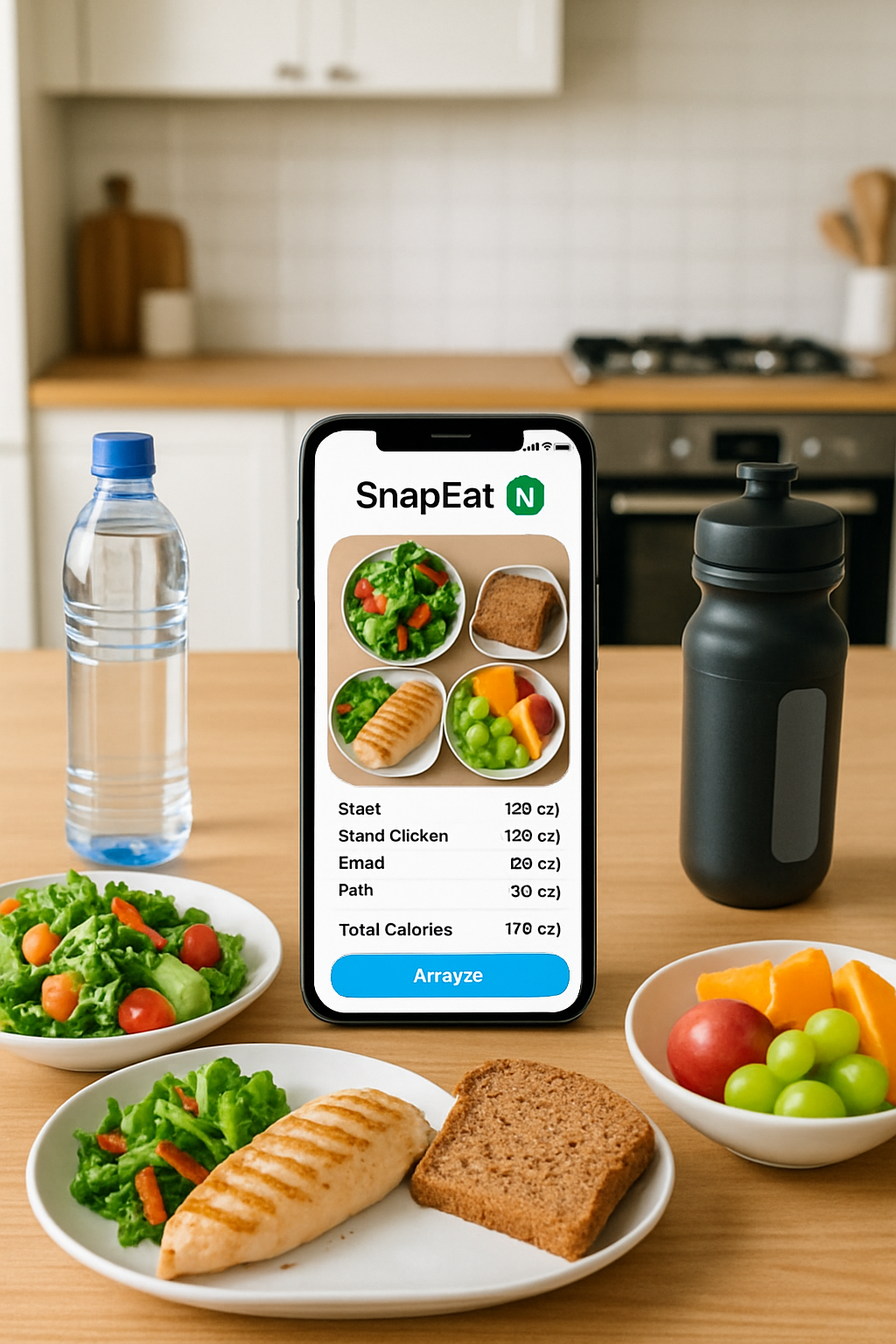 A person using the SnapEat AI nutrition tracker app to log a healthy salad by photo for their spring break diet plan