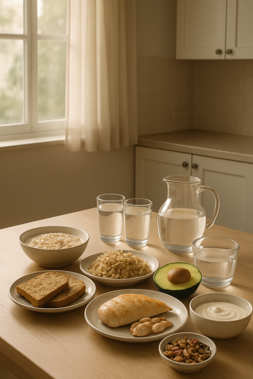 A healthy Sahur meal of oatmeal and dates being tracked on a smartphone using the SnapEat AI Ramadan food tracker app.