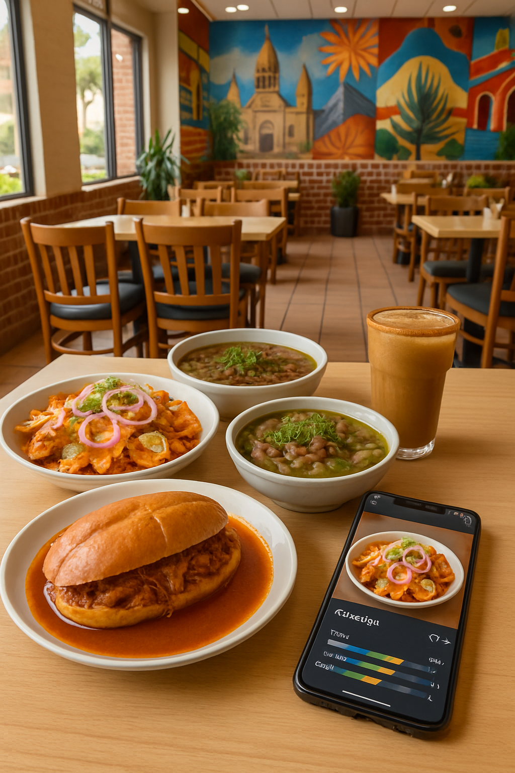 A person using the SnapEat AI app to do nutrition tracking in Guadalajara by taking a photo of a torta ahogada.