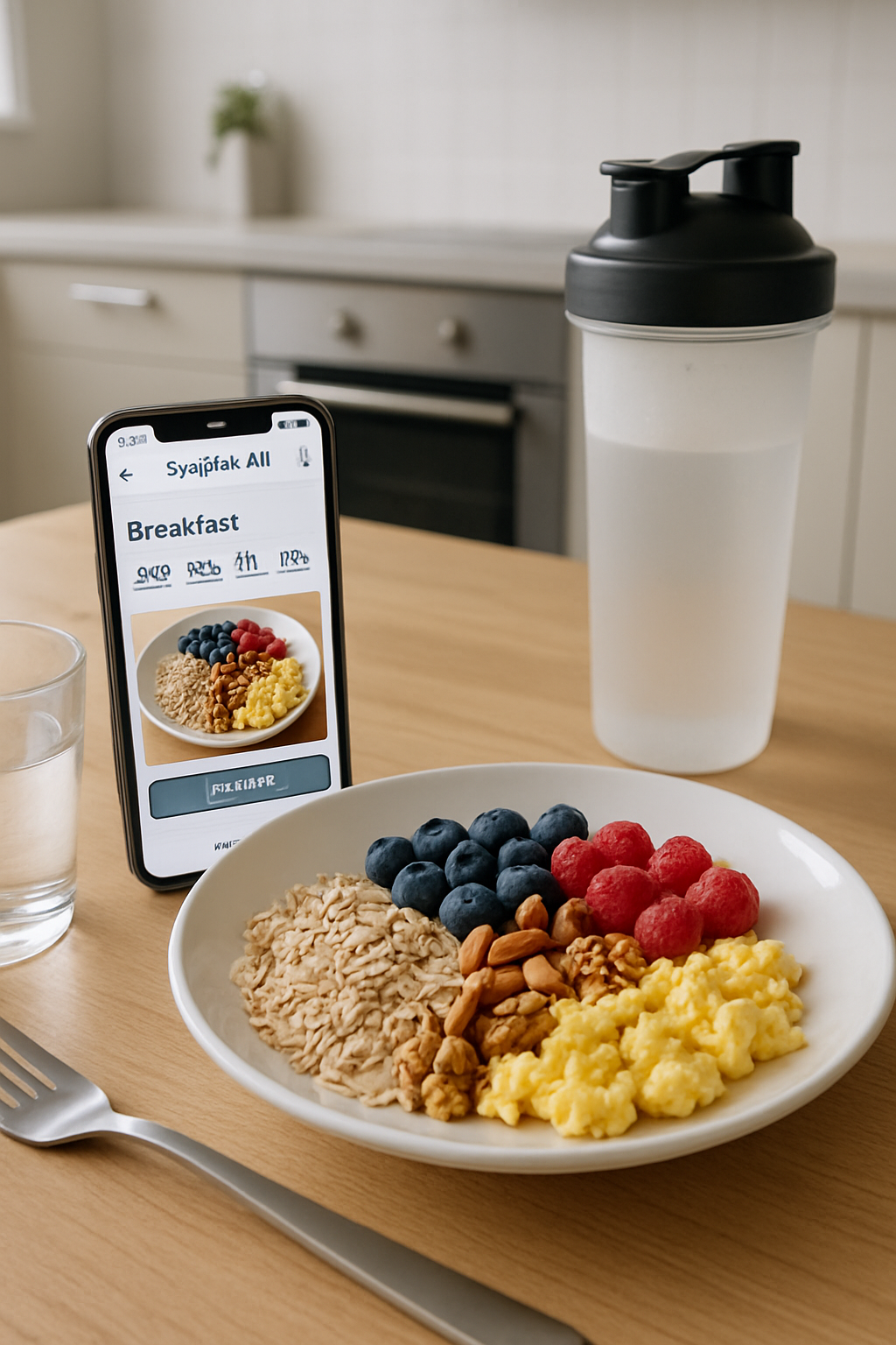 NFL player Rico Dowdle using the SnapEat AI nutrition coach app on his phone to track a meal with food recognition technology.