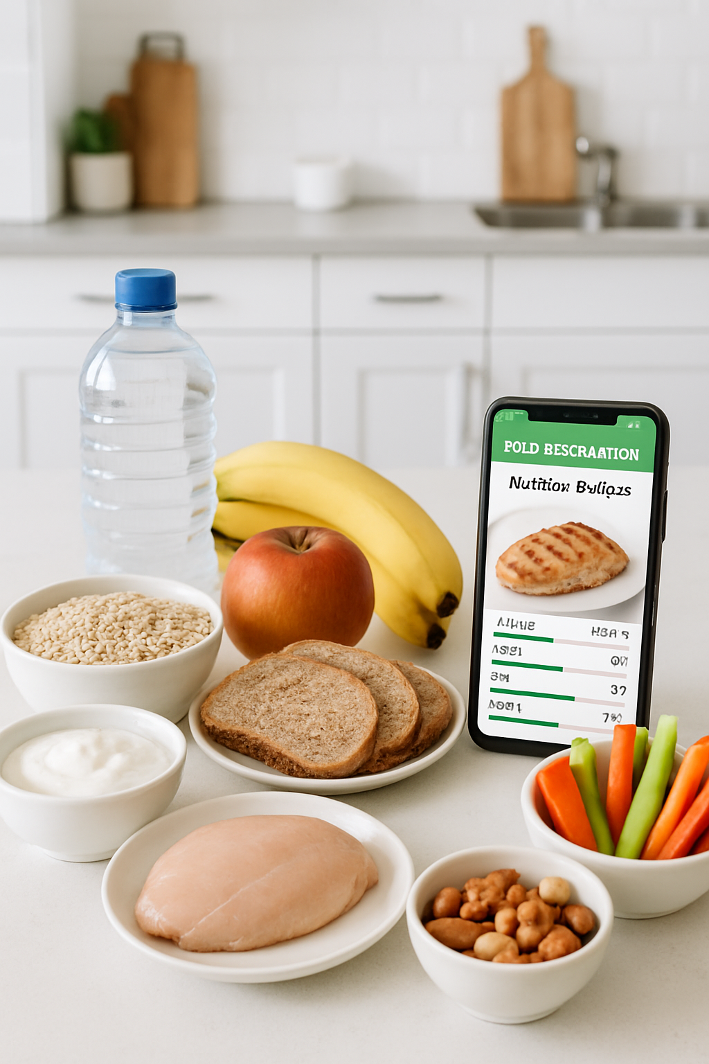 A smartphone showing the SnapEat AI meal tracking app analyzing a healthy meal of salmon and vegetables.