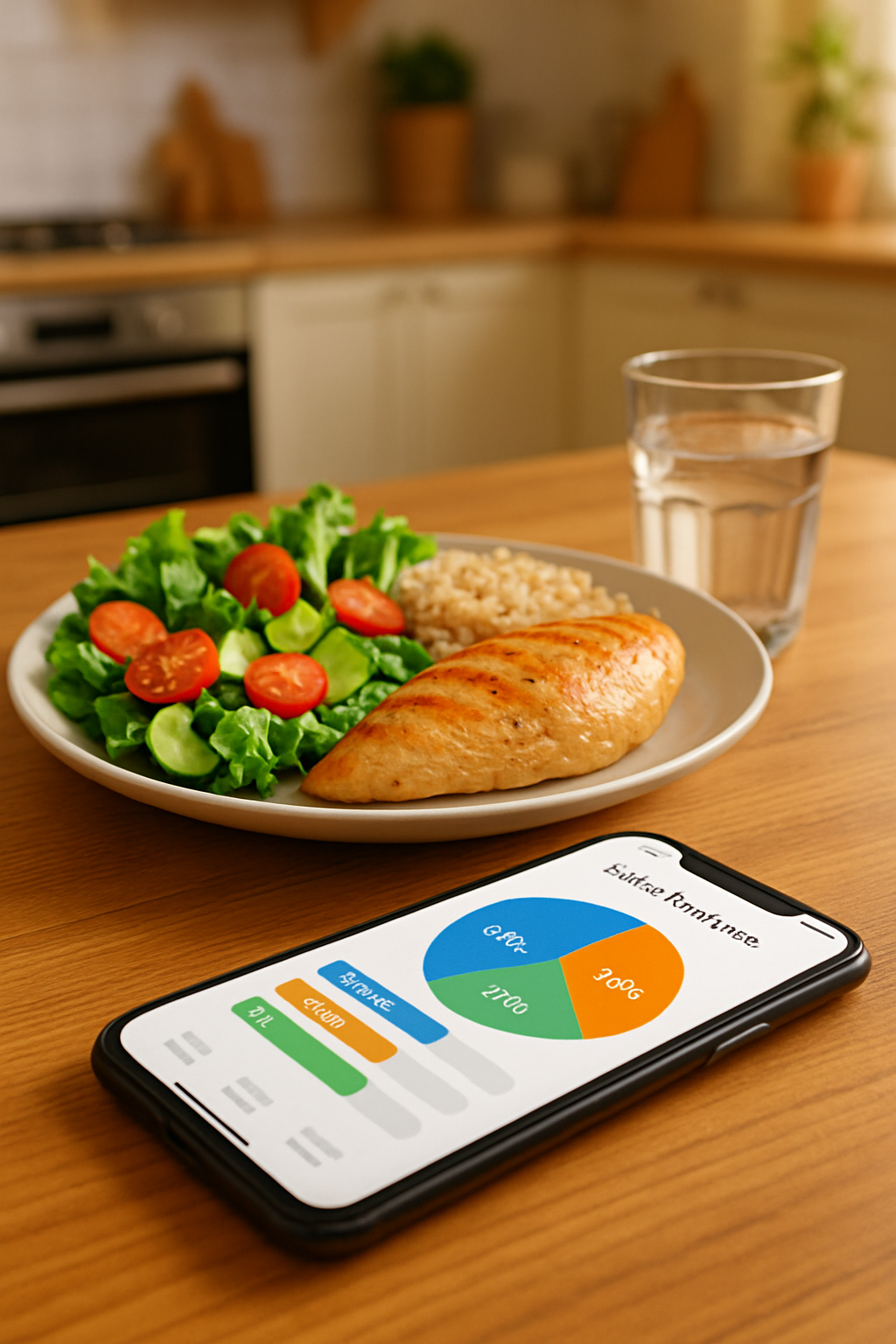Smartphone showing the SnapEat AI nutrition tracker app analyzing a meal photo to provide calorie and macro data.