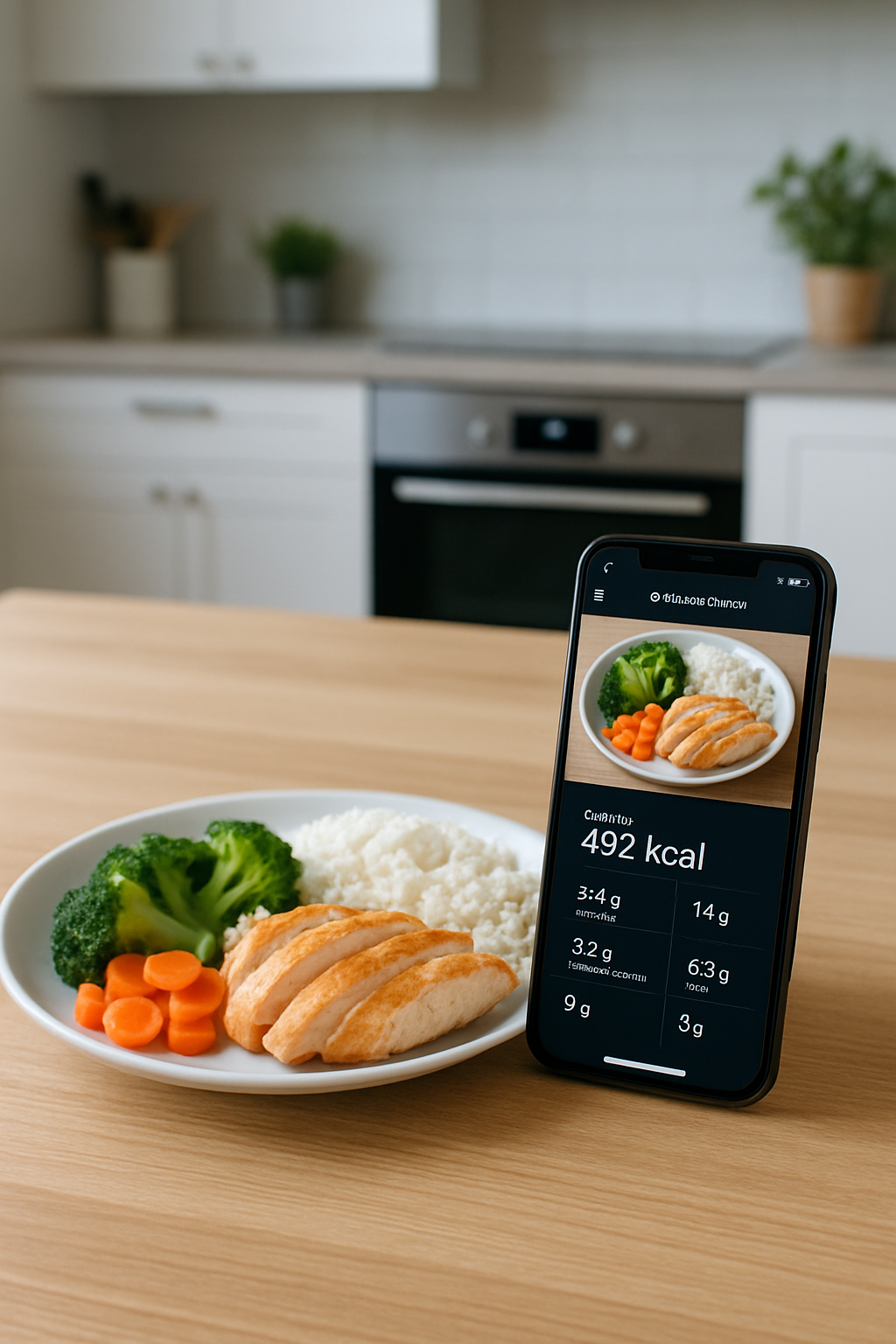 A basketball player using the SnapEat AI food tracker app on a smartphone to analyze a healthy meal.
