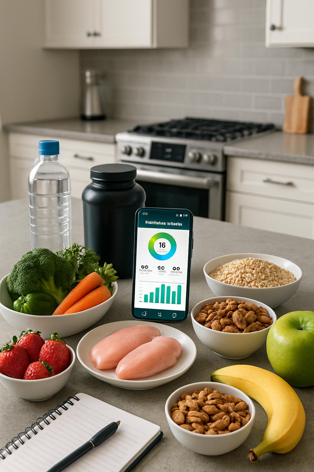 Elite golfer analyzing performance data on a tablet with the SnapEat AI food coach app, planning a golf nutrition strategy.