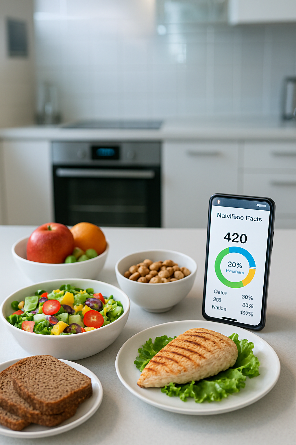 A smartphone screen showing the SnapEat AI app interface after analyzing a photo of a healthy meal.