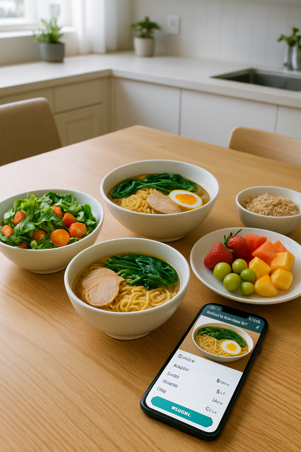 A smartphone displaying the SnapEat AI app interface, showing a nutritional breakdown of a healthy meal.