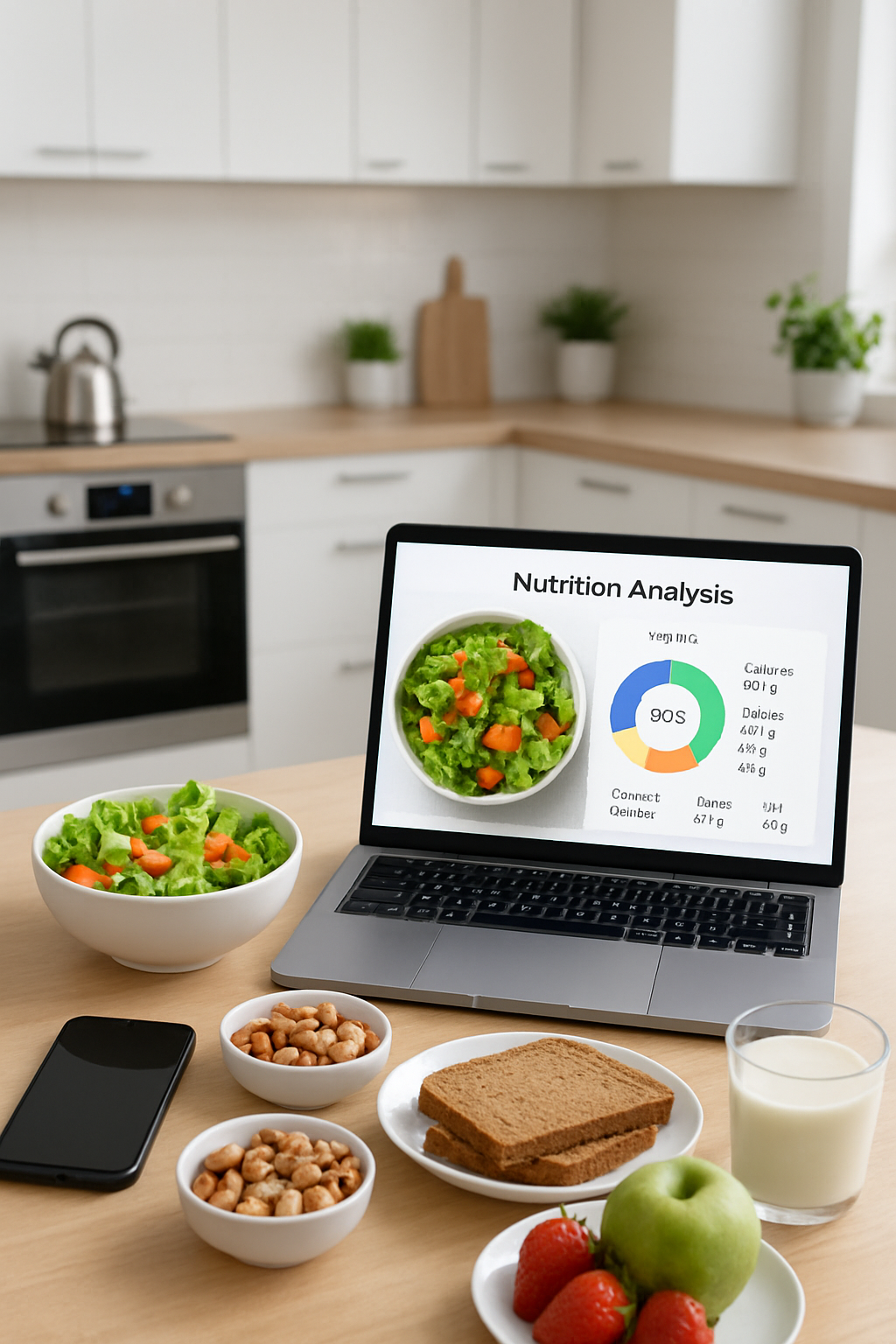 A smartphone screen showing the SnapEat AI app interface analyzing a healthy meal with its AI nutrition coach feature.