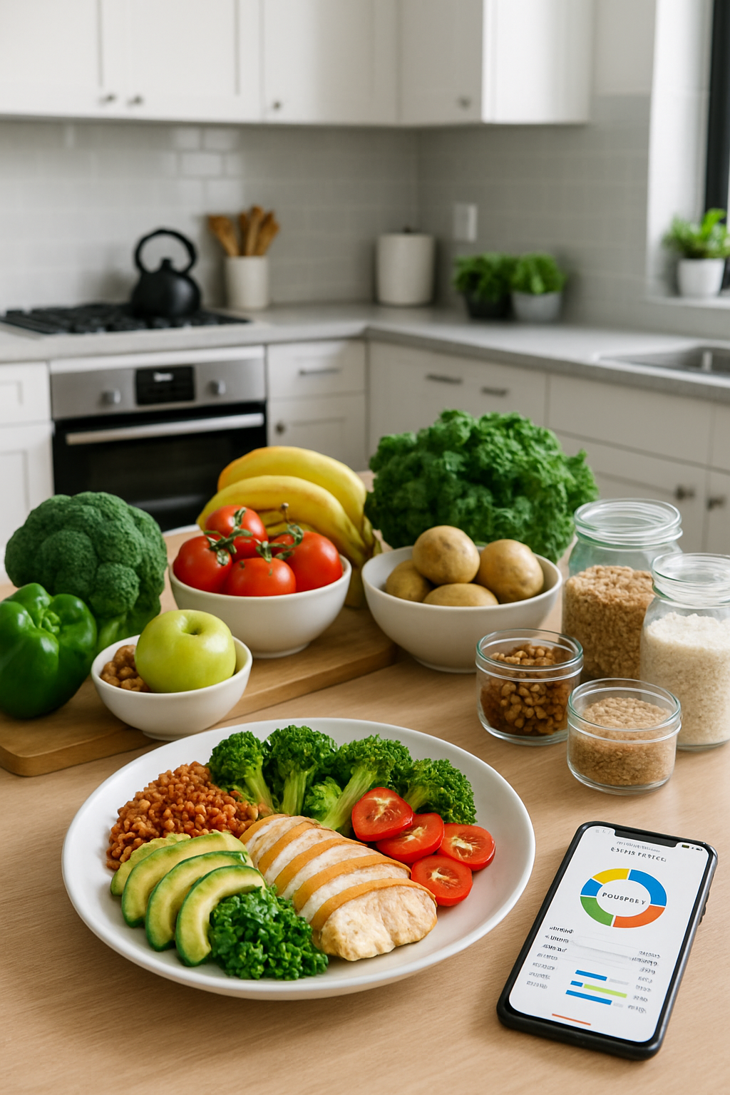 Smartphone displaying SnapMeal AI as it analyzes a healthy meal for nutrition data.