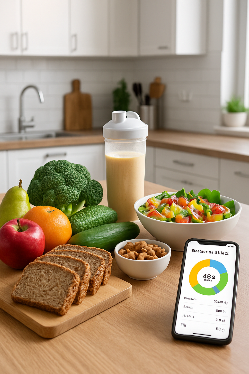Smartphone displaying the SnapEat AI food tracker app analyzing a plate of tacos, with the Fuerza Regida logo faintly in the background.