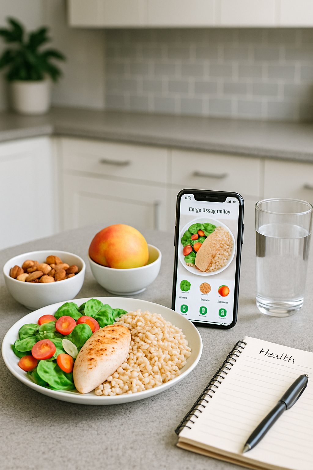 Elite athlete Bradley Chubb planning his meal with the SnapEat AI nutrition coach app on his phone.