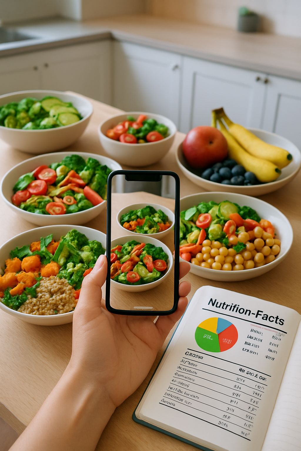 A smartphone displaying the SnapEat AI food recognition app analyzing a healthy meal of salmon and vegetables.