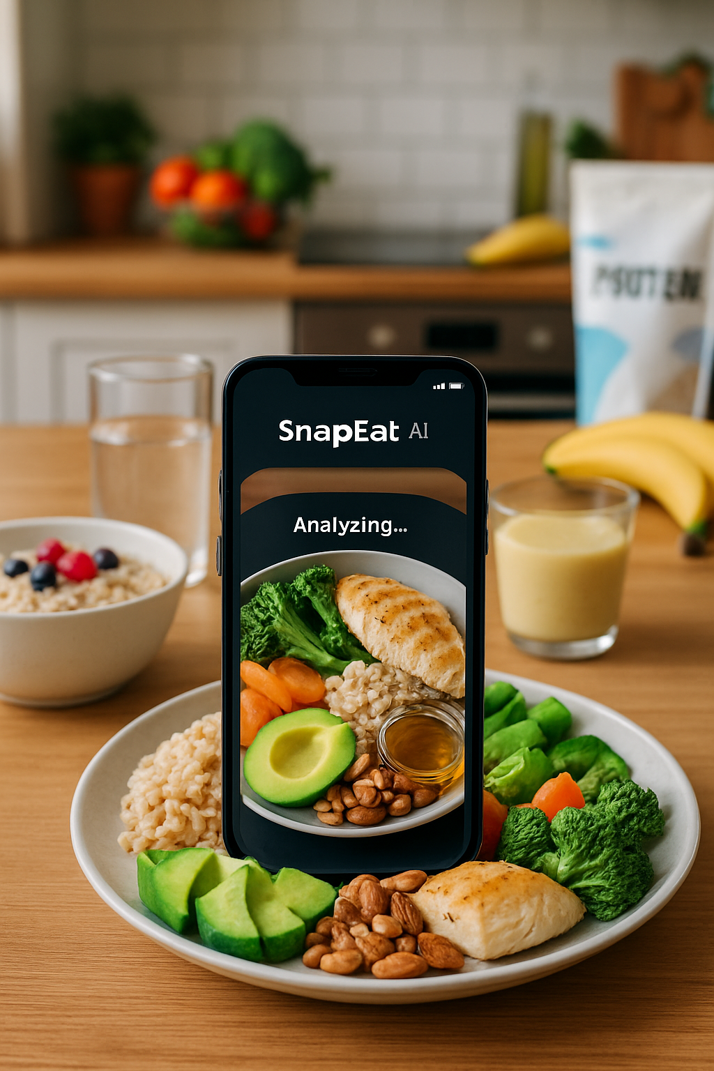 A healthy athlete's meal of salmon, quinoa, and vegetables, inspired by the Mo Salah diet principles and tracked with the SnapEat AI app.