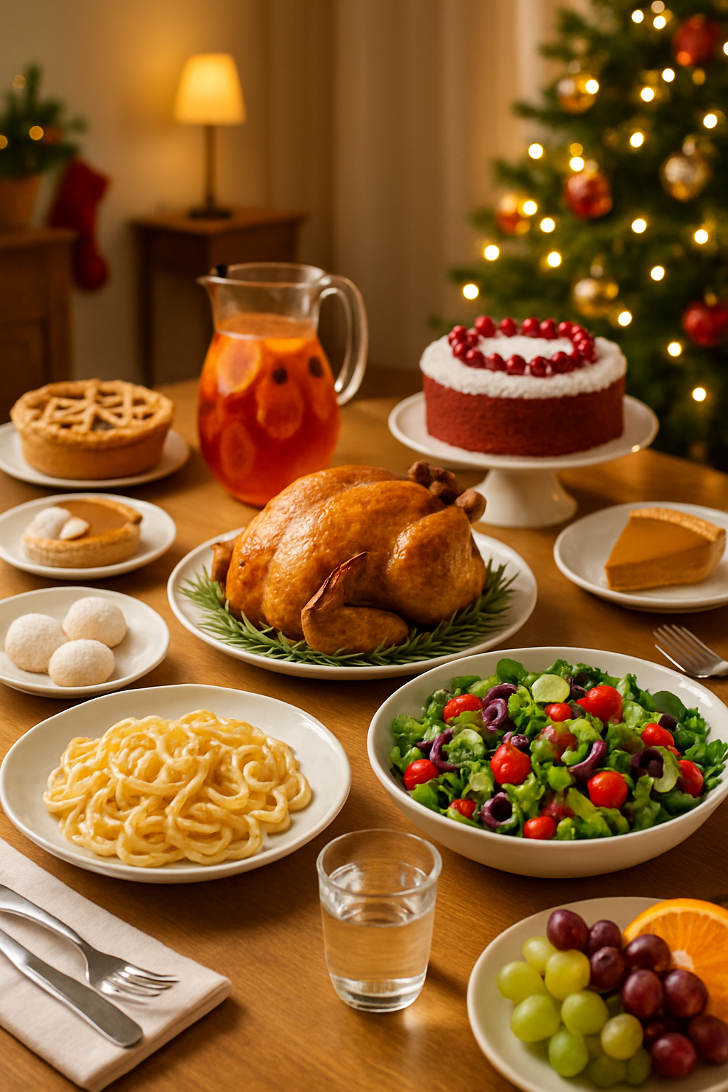 A person using the SnapEat AI app to scan a plate of food at a holiday feast to get an instant calorie count and nutrition breakdown.