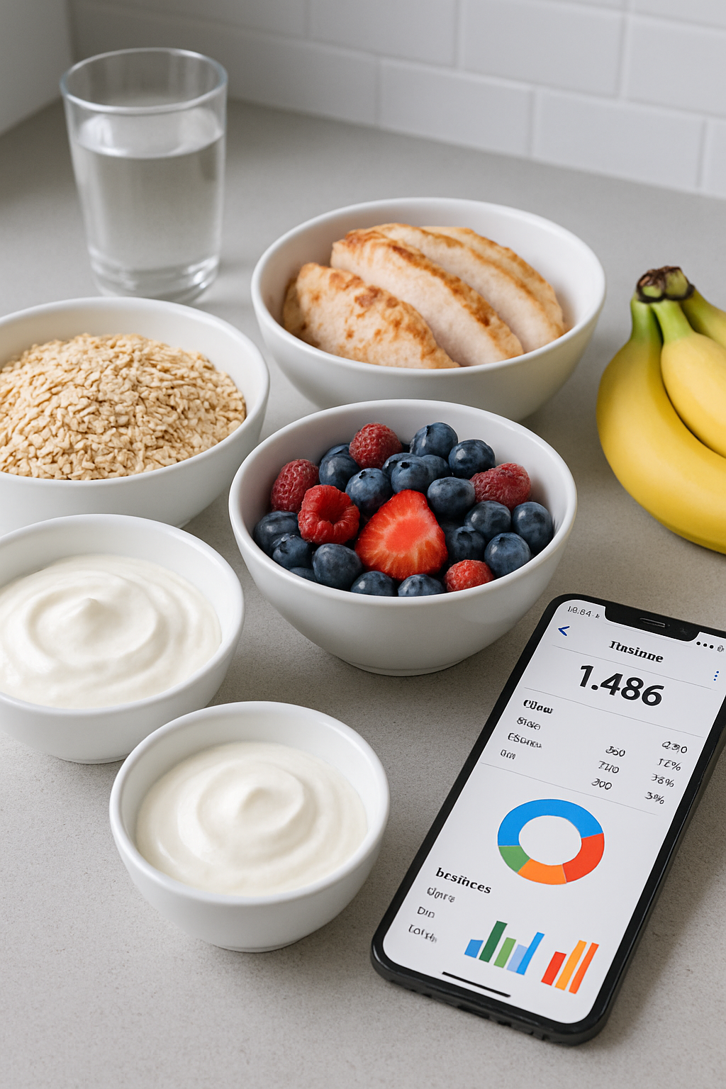 A smartphone showing the SnapEat AI calorie counter app analyzing a healthy meal of chicken and vegetables.