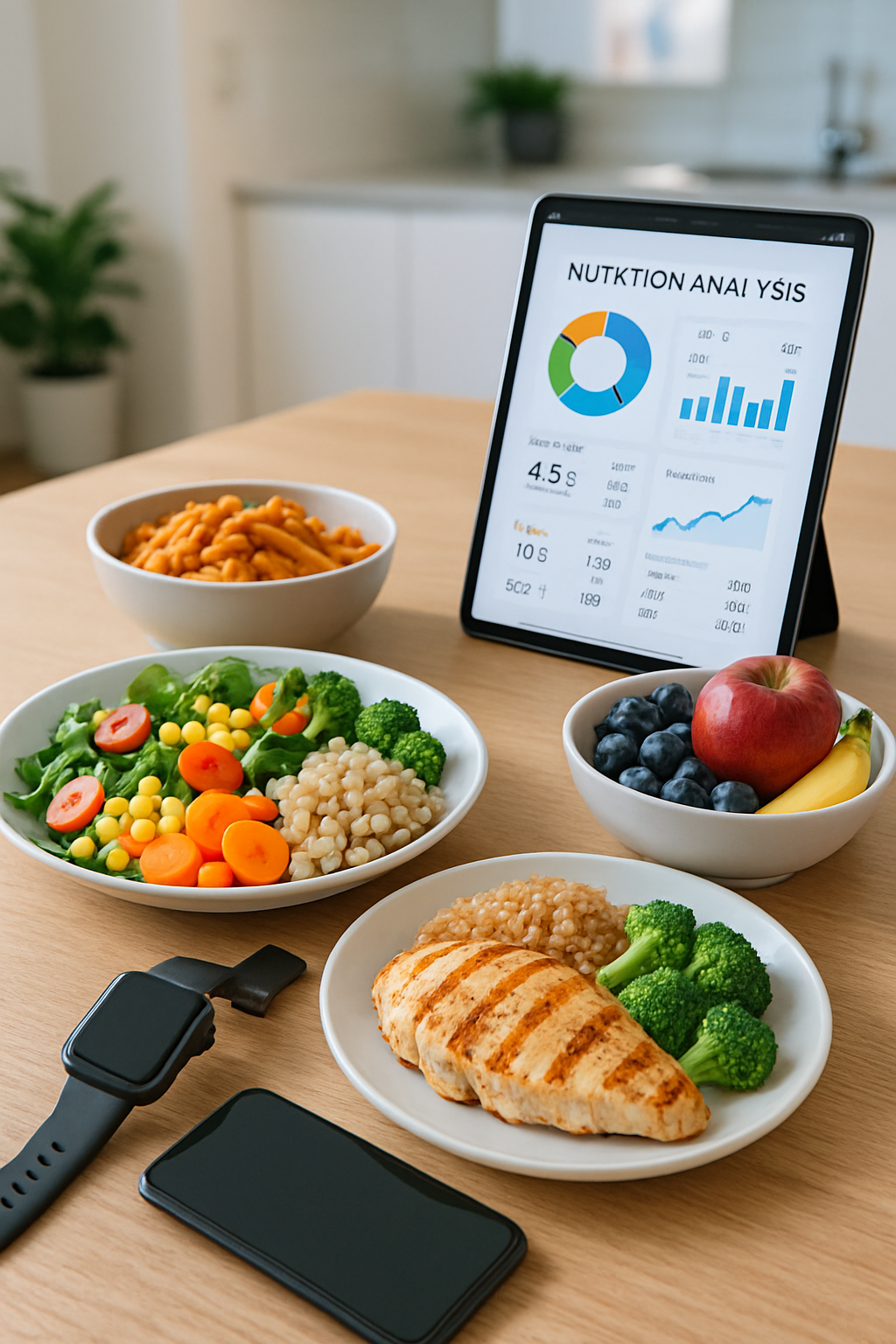 A smartphone displaying the Coach AI FoodTrack app analyzing a meal photo for effortless nutrition tracking.