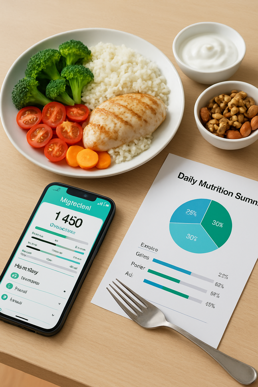A smartphone showing the SnapEat AI calorie counter app interface after taking a photo of a healthy meal.