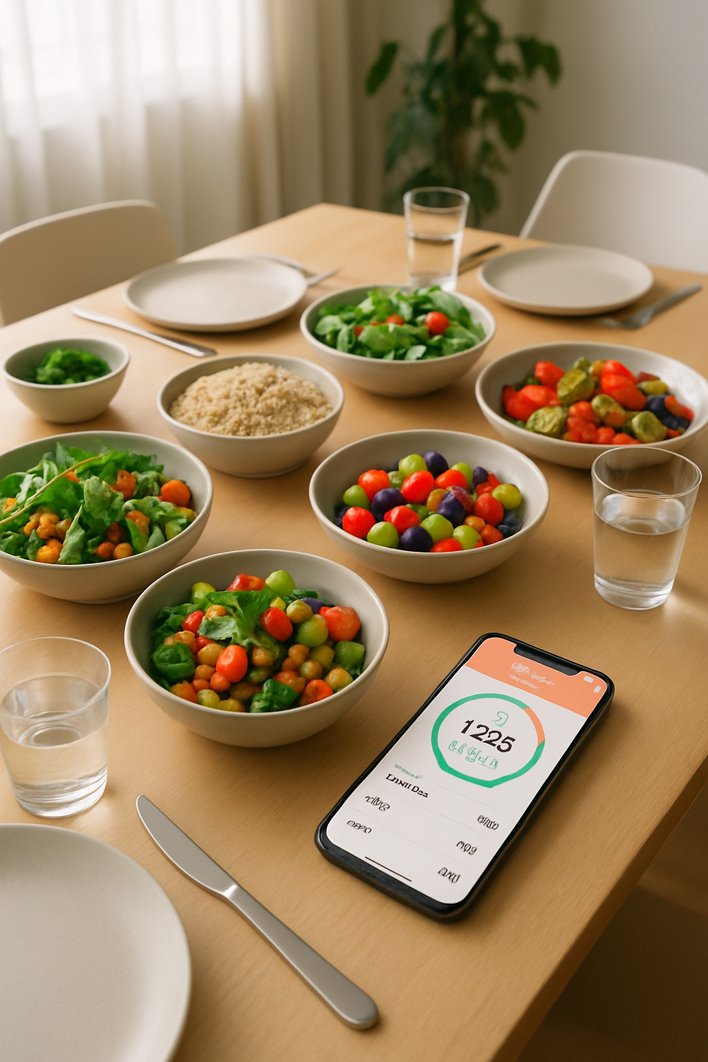 Smartphone displaying the SnapEat AI food tracker app analyzing a traditional Jumma meal.