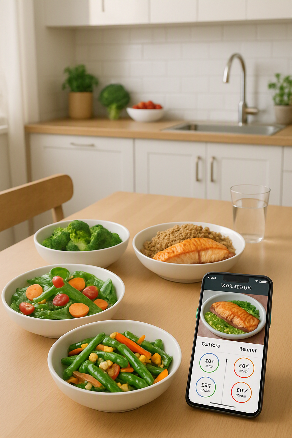 A smartphone showing the SnapEat AI food tracker app analyzing a healthy salad, symbolizing a diet reset.