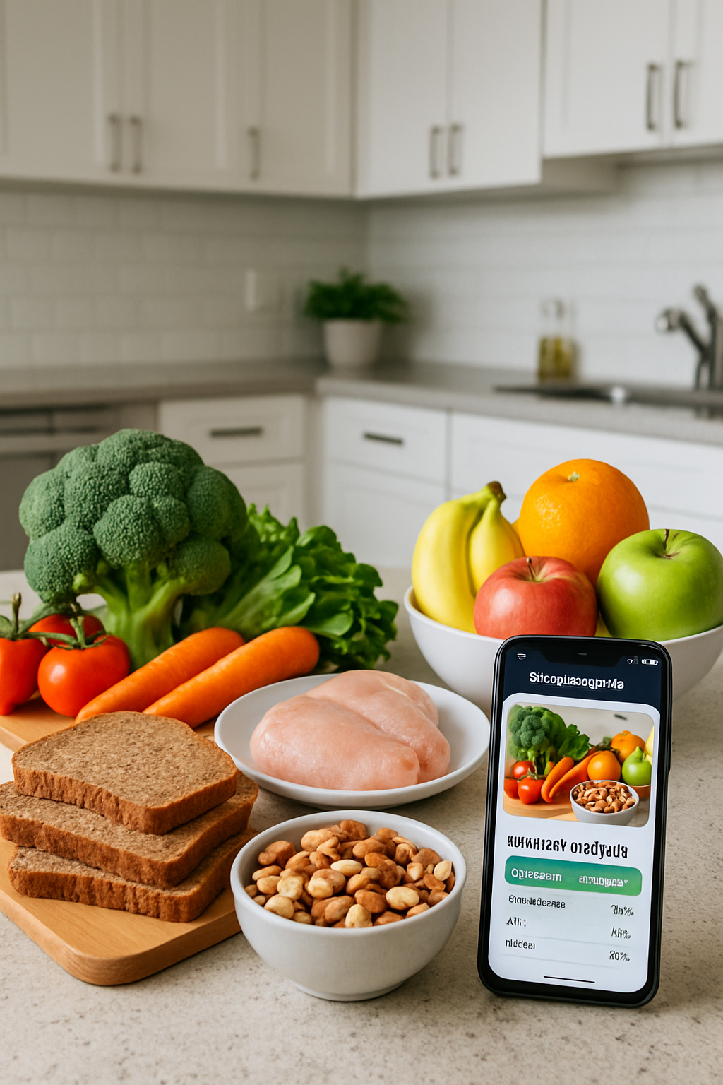 A smartphone displaying the SnapEat AI app interface analyzing a photo of a healthy meal with salmon and vegetables.