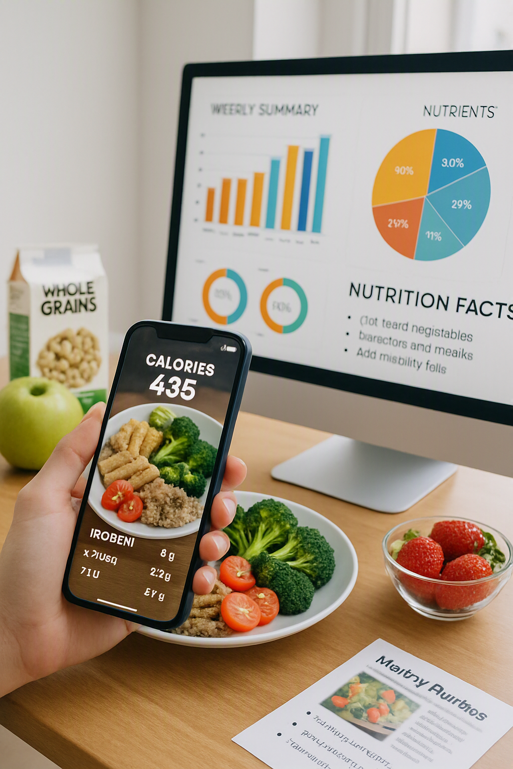 Smartphone displaying a visual food diary infographic generated by AI nutrition tracking from SnapEat AI and Creative Studio Automation API