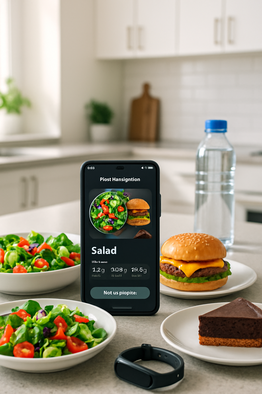 A smartphone showing the SnapEat AI food tracker app interface, analyzing a picture of a meal.