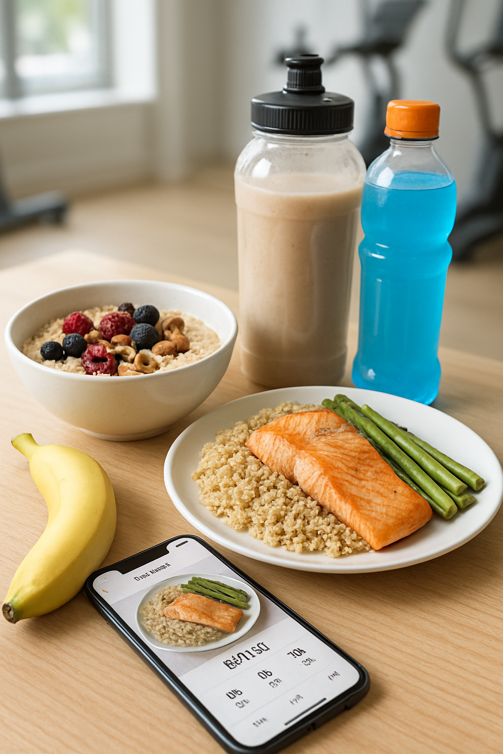 Athlete using the SnapEat AI app on a phone to track a healthy game day meal of salmon and vegetables.