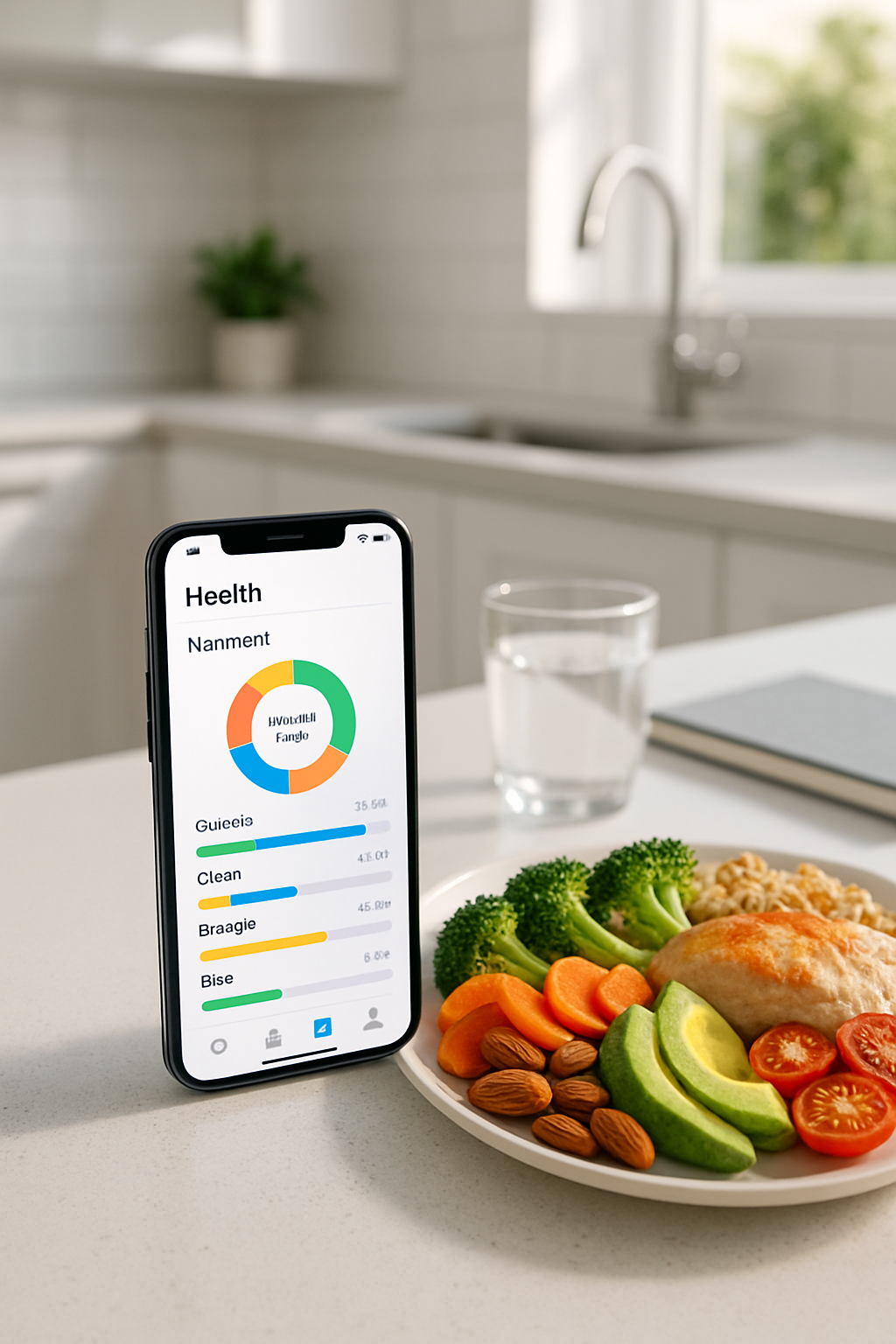 A smartphone displaying the SnapEat AI food tracker app after analyzing a photo of a healthy meal.