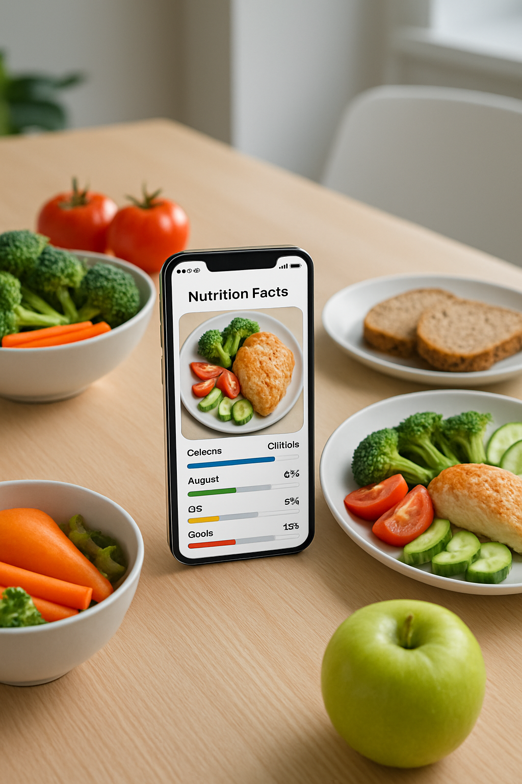 A smartphone displaying SnapEat AI coaching a healthy meal via photo analysis.
