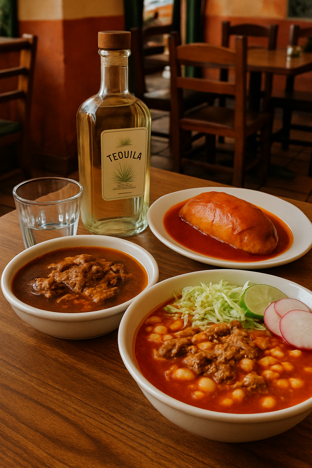 A delicious bowl of Birria de Chivo, a classic Jalisco food, with a smartphone displaying the SnapEat AI calorie tracker app interface.