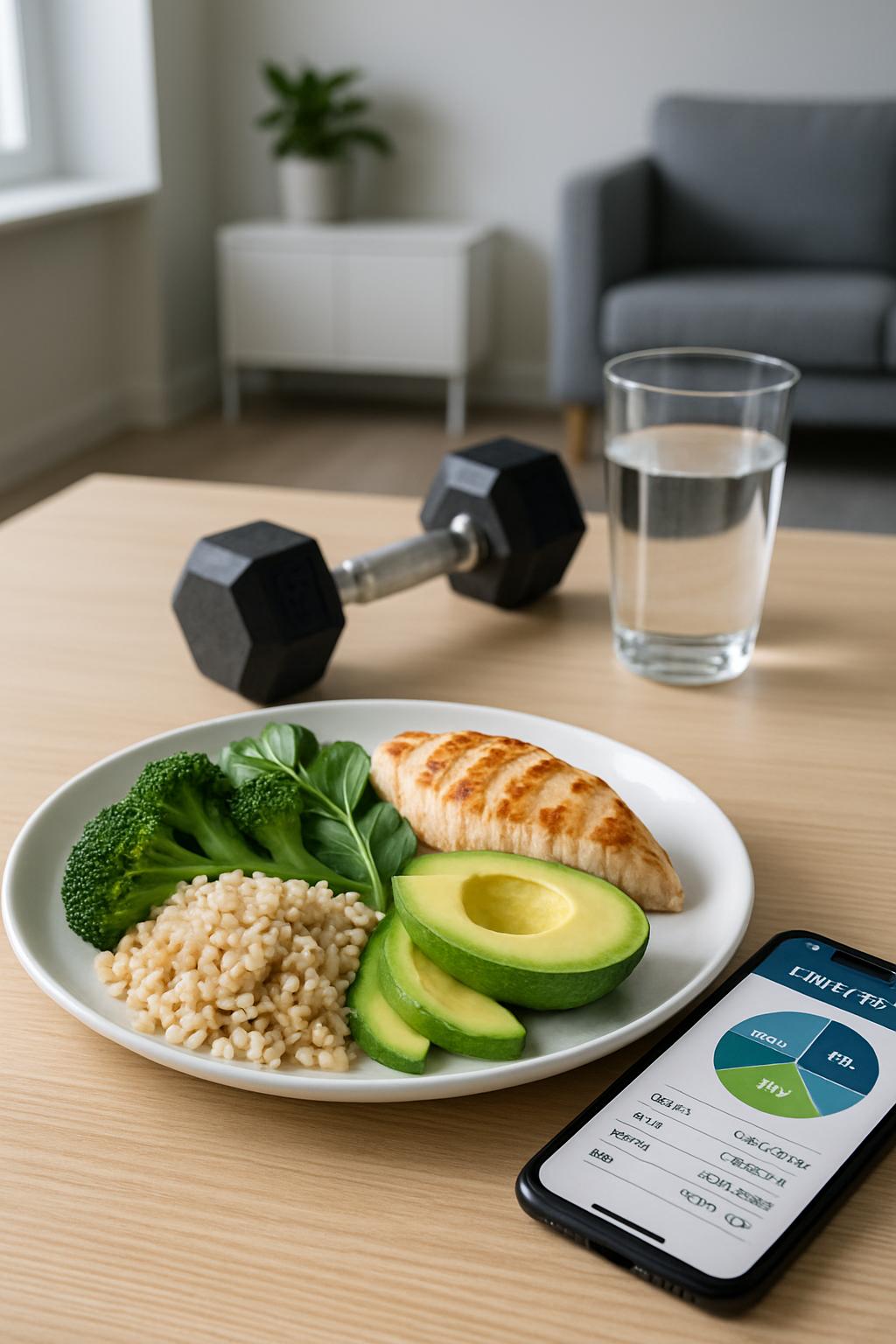 A gamer leveling up their health with the SnapEat AI nutrition tracker app on their phone, with game-style graphics showing stat increases for protein, carbs, and fats.