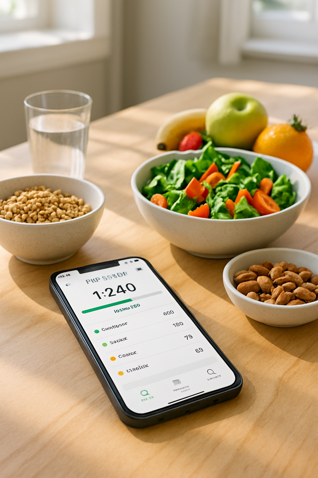 A woman holding a phone with the SnapEat AI app open, getting ready to track her meal as part of her #hariibu2025 nutrition plan.