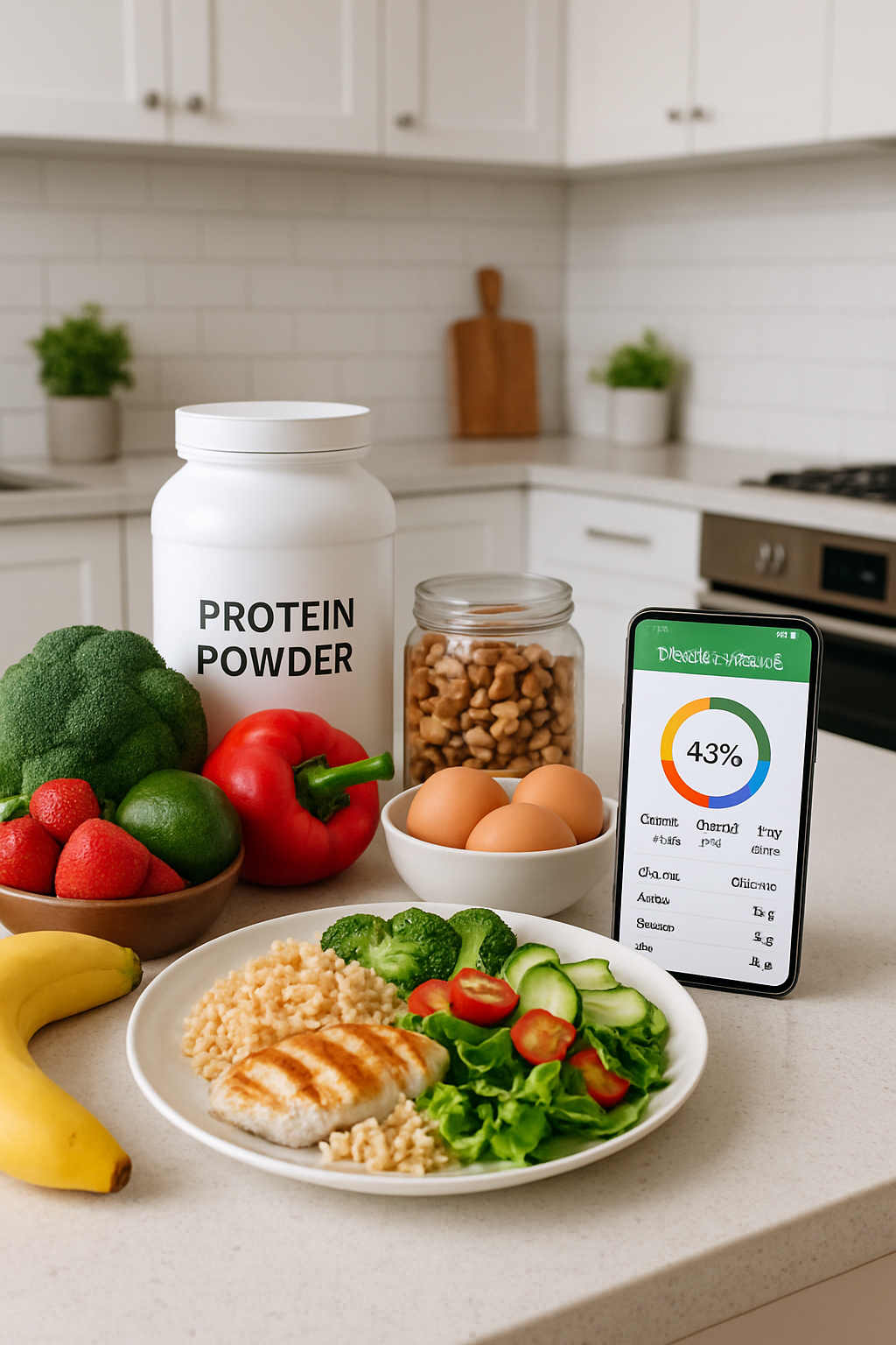 A smartphone displaying the SnapEat AI app interface, analyzing a healthy meal of salmon and vegetables for smart nutrition coaching.