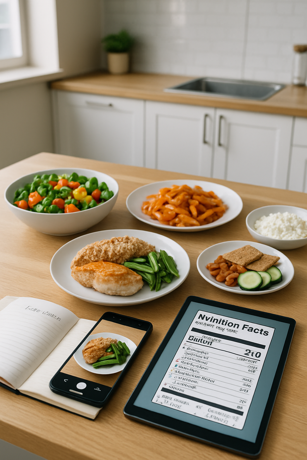 Smartphone showing the SnapEat AI meal tracker app analyzing a photo of a healthy meal of salmon and vegetables.