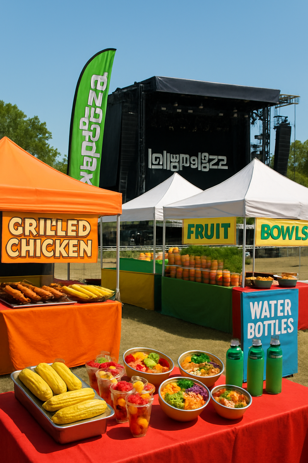 A person using the SnapEat AI app on their phone to track a healthy burrito bowl at Lollapalooza.