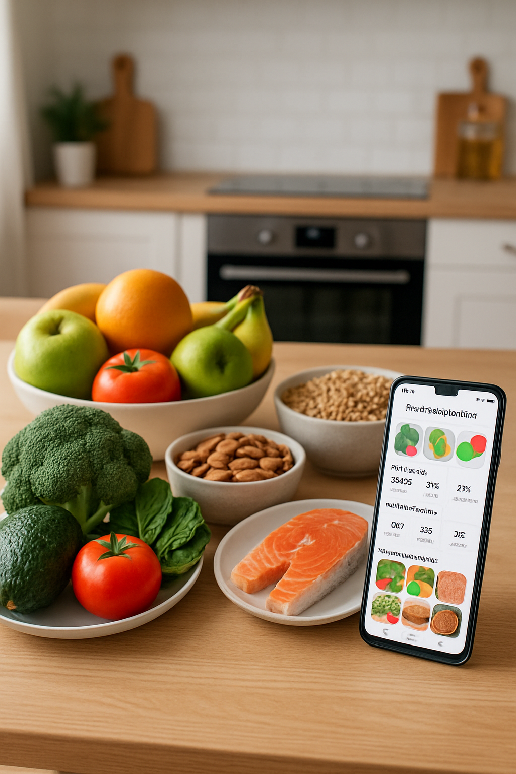 Smartphone showing the SnapEat AI food recognition app analyzing a healthy meal inspired by the Harry Styles diet.