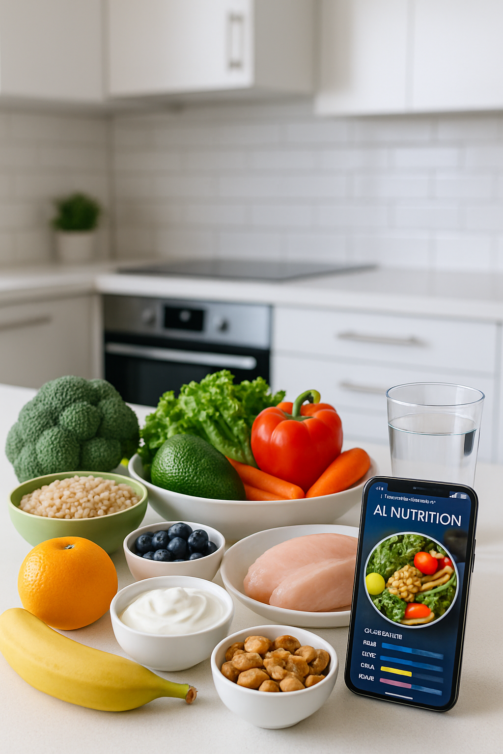Smartphone showing the SnapEat AI nutrition app analyzing a photo of a healthy meal to promote smart eating and achieve health goals.