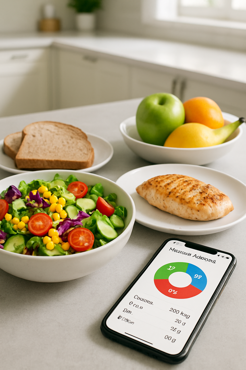 Busy dad using the SnapEat AI meal tracker app on his phone to take a photo of his healthy lunch for easy calorie counting.