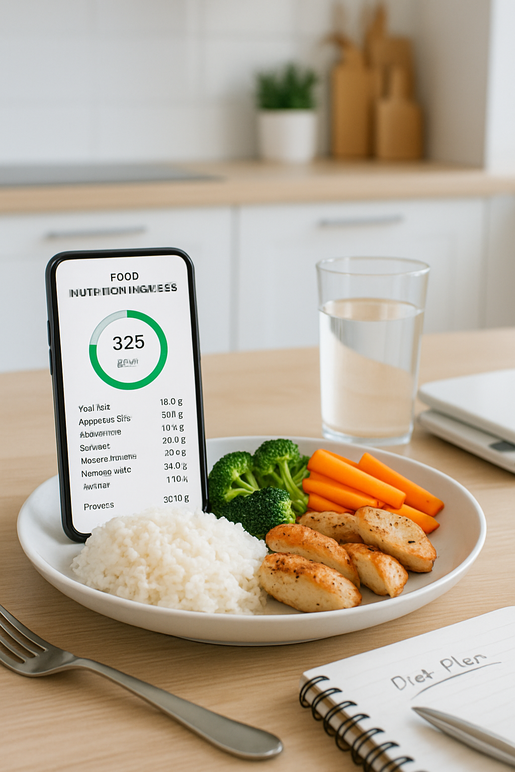 A smartphone displaying the SnapEat AI food tracker app analyzing a healthy meal of salmon and vegetables.
