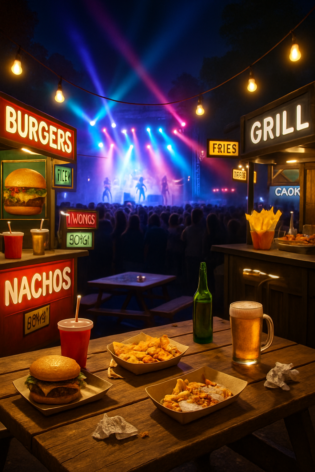 A person at a concert using the SnapEat AI app on their phone to track the calories of food from a stall.